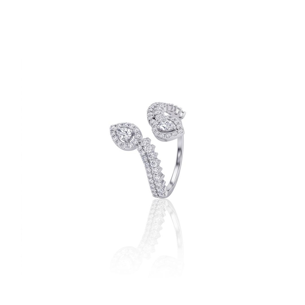 [066972] Anel Aberto 2 Diamantes Gotas 0,17ct 66 Brilhantes 0,82ct H VS2 2,91g Ouro Branco 18k - Coleção Laisa