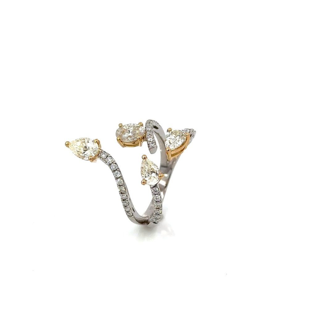 Anel Aberto Diamante Oval 0,40CT 3 Gotas 1,17CT 32 Brilhantes 0,27CT 4,32G Ouro Amarelo 18K - Coleçao Laisa