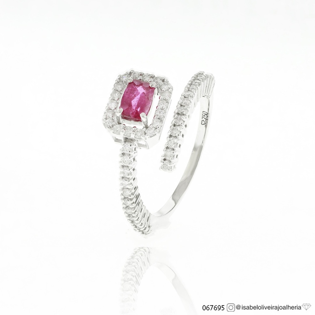 Anel 1 Rubelita Antique 0,64ct com Diamantes em Ouro Branco 18k