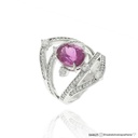 Anel Aro V Rubelita Oval 2,90CT 82 Brilhantes 0,89CT G VS1 8,43G Ouro Branco 18K - Certificado Cruzeiro Mine - Coleçao Rubelita