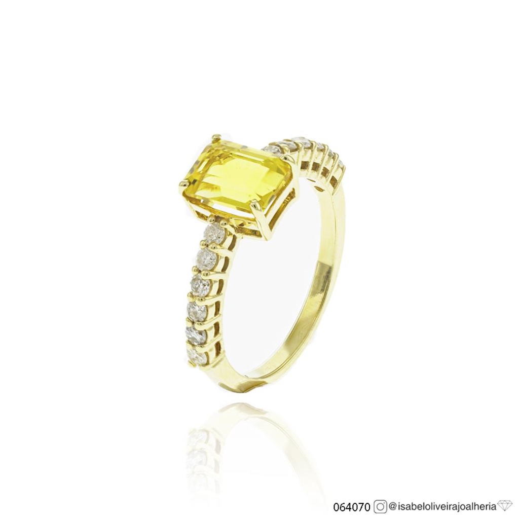 Anel Berilo Amarelo Octogonal 1,51CT 12 Brilhantes 0,40CT H/i/j SI1/VS2 3,54G Ouro Amarelo 18K - Coleçao Yellow