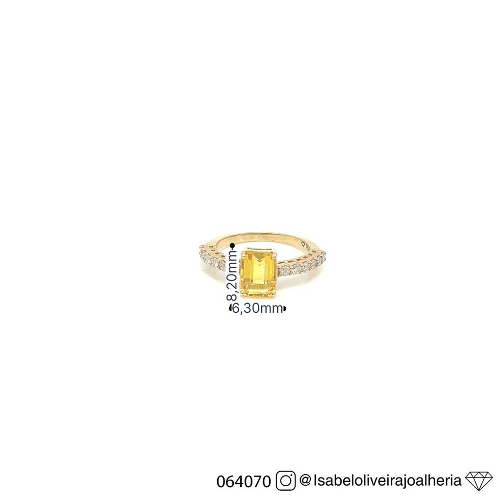 [064070] Anel Berilo Amarelo Octogonal 1,51ct 12 Brilhantes 0,40ct H/i/j SI1/VS2 3,54g Ouro Amarelo 18k - Coleção Yellow