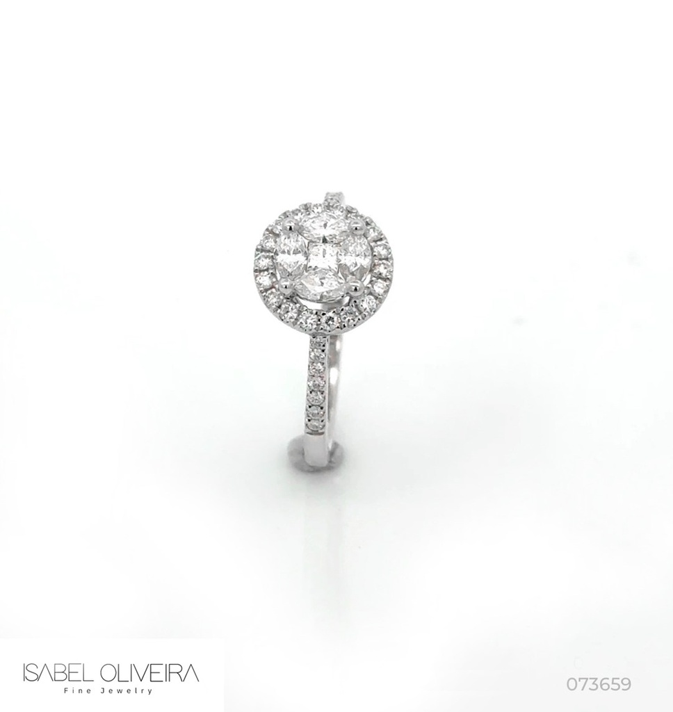 Anel Botão com 5 Diamantes 0,44ct em Ouro Branco 18k