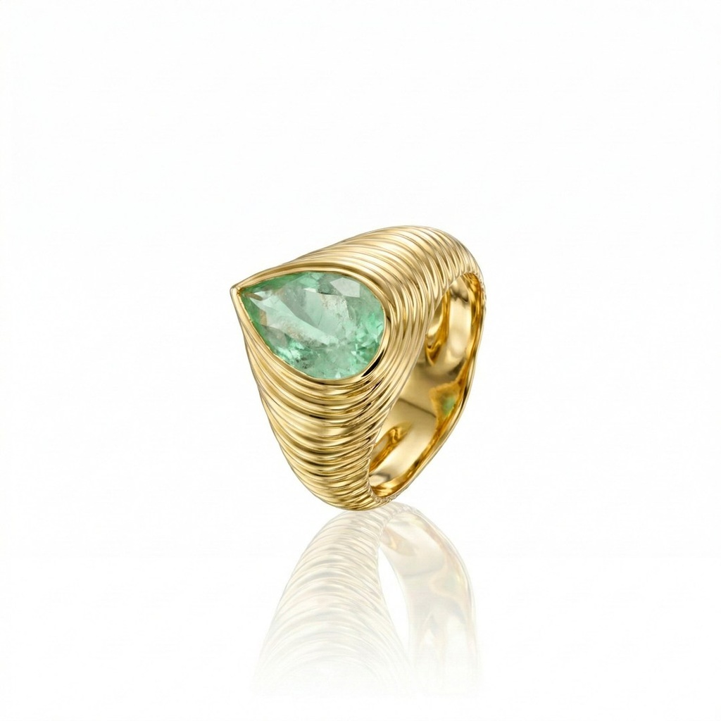 [072419] Anel Camadas Esmeralda Colombiana 2,17ct em Ouro Amarelo 18k