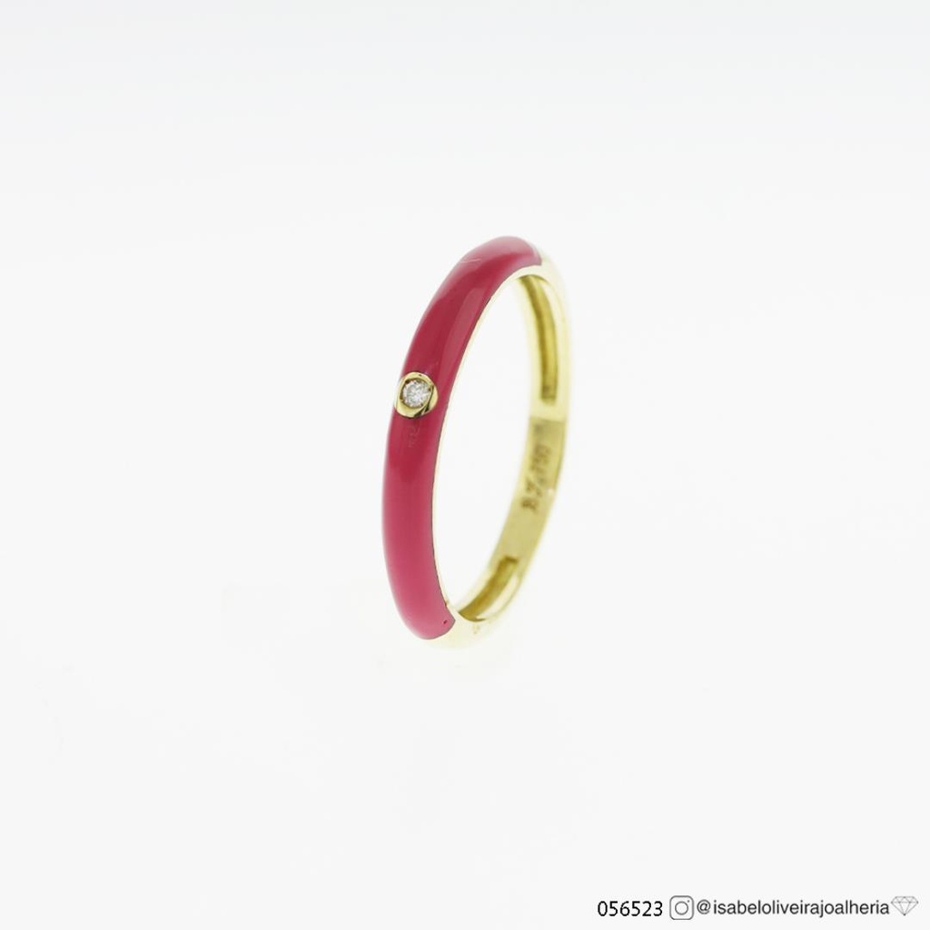 [056523] Anel Cerâmica Rosa 1 Brilhante Central 0,01ct 2,50gr - Ouro Amarelo 18k - Day By Day