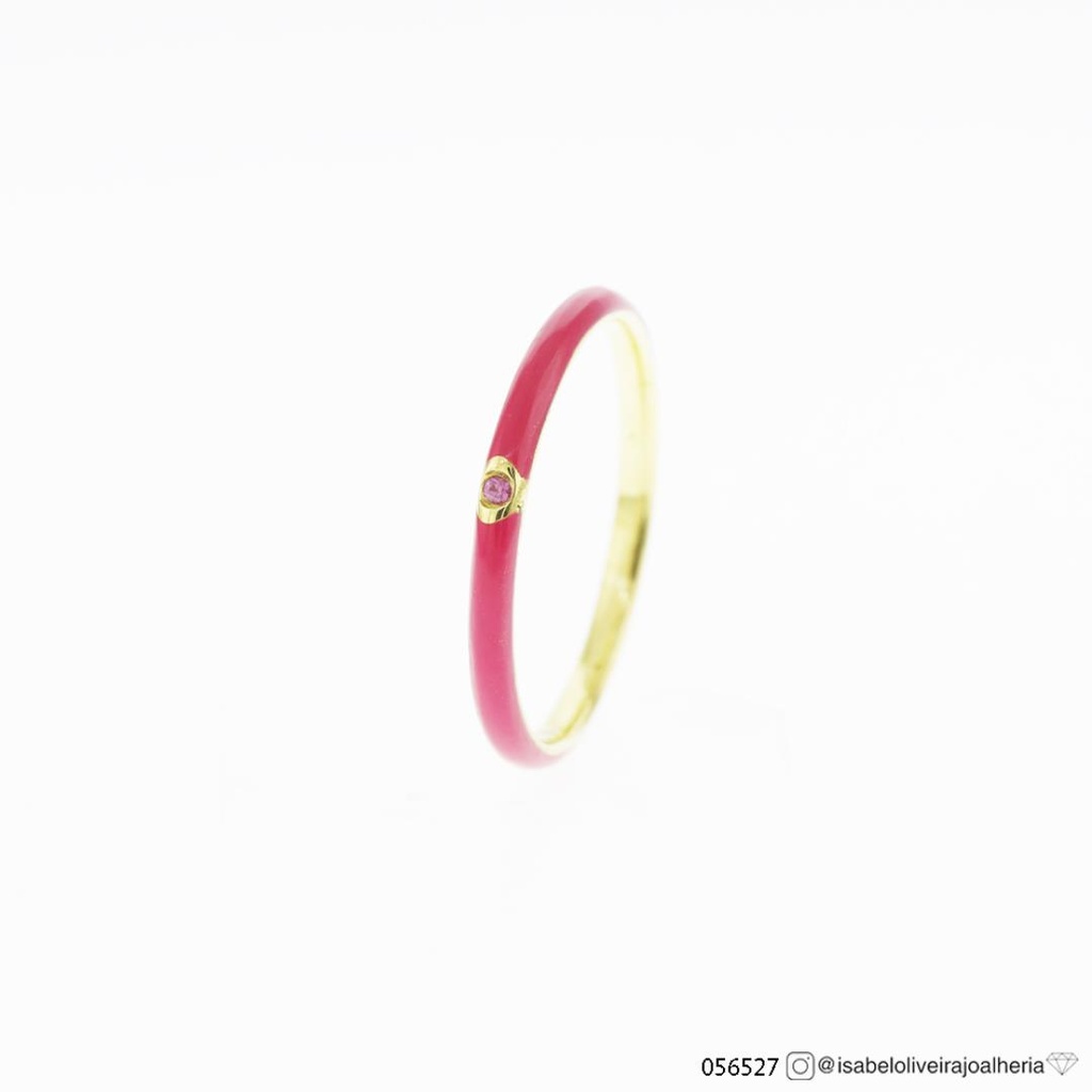 Anel Cerâmica Rosa 1 Brilhante Central Rosa 0,01ct 1,40gr Ouro Amarelo 18k - Coleção Day