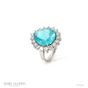 Anel Clássico Turmalina Paraiba Gota 12,62ct 18 Brilhantes 1,96ct VS 10,14g Ouro Branco 18k - Certificado GIA 6192906592