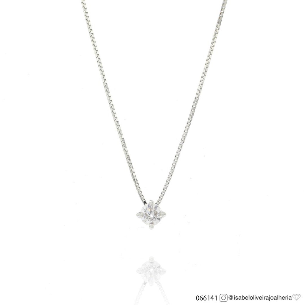 10-Colar Ponto de Luz Brilhante 0,10ct g VS1 Corrente Veneziana 45cm 1,35g Ouro Branco 18k - Coleção Only You