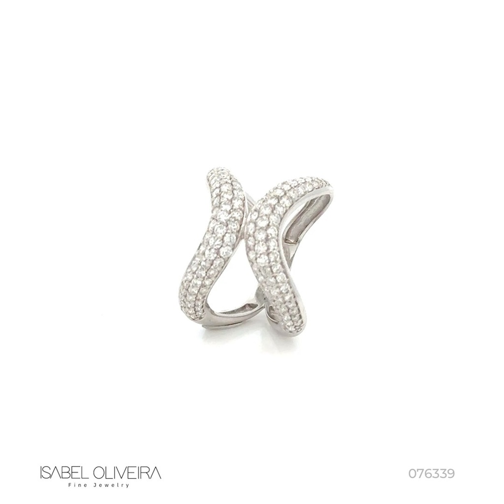 Anel Cruzado 134 Brilhantes 1,31CT H VS2 5,42G Ouro Branco 18K - Coleçao Pave