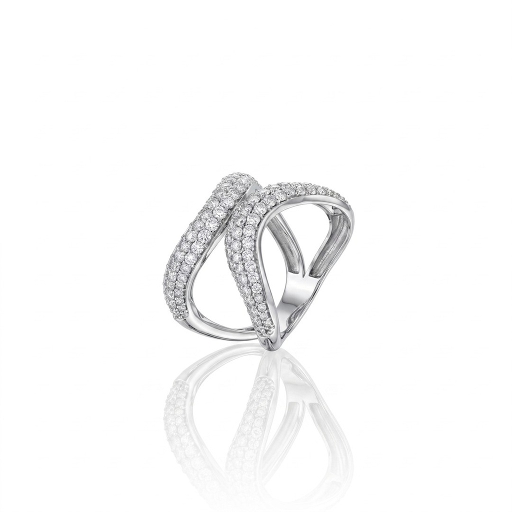 [076339] Anel Cruzado 134 Brilhantes 1,31ct H VS2 5,42g Ouro Branco 18k - Coleção Pavê