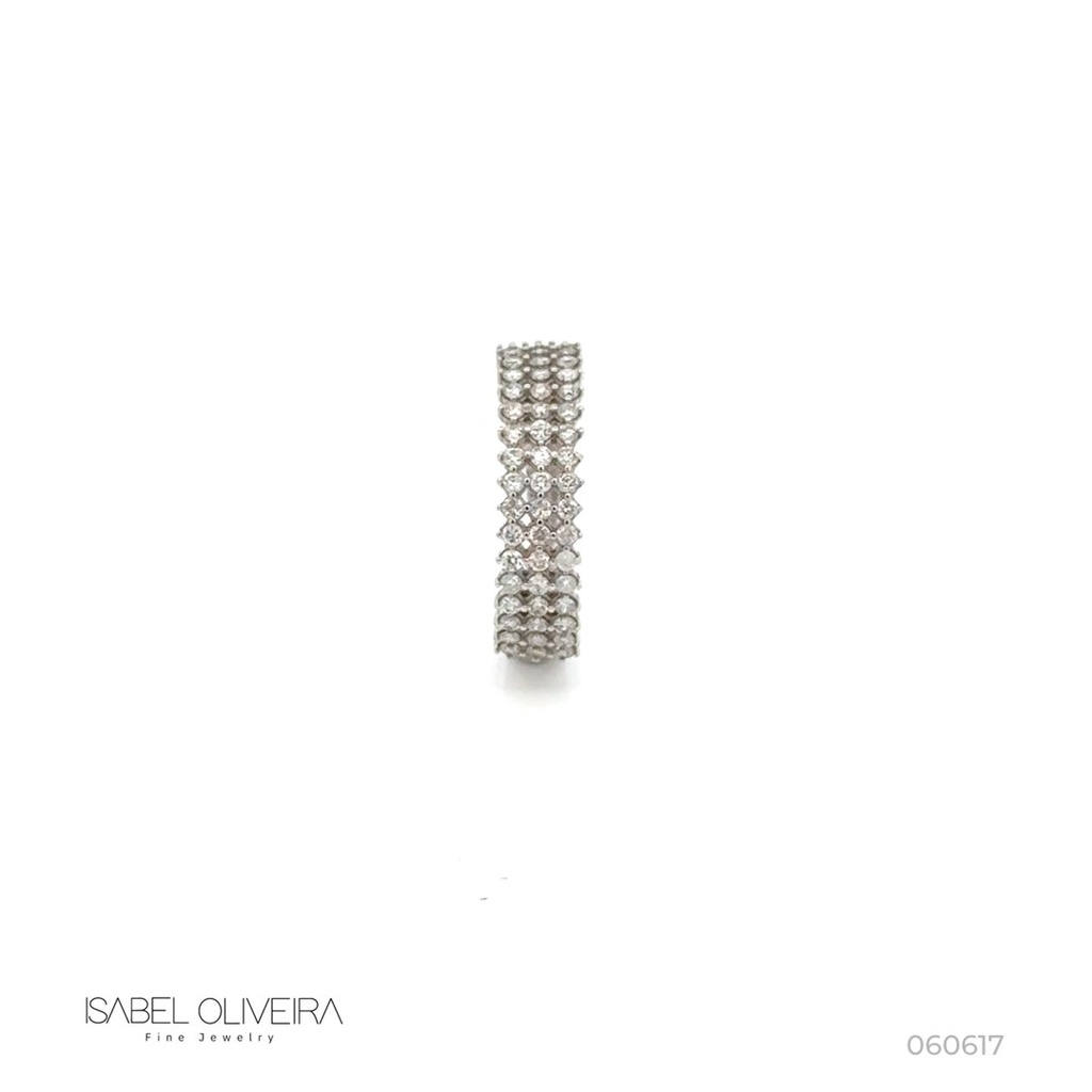 [060617] Anel Dedinho 3 Fileiras 45 Brilhantes 1,20mm 0,40ct J SI1 1,80g Ouro Branco 18k - Coleção Pavê