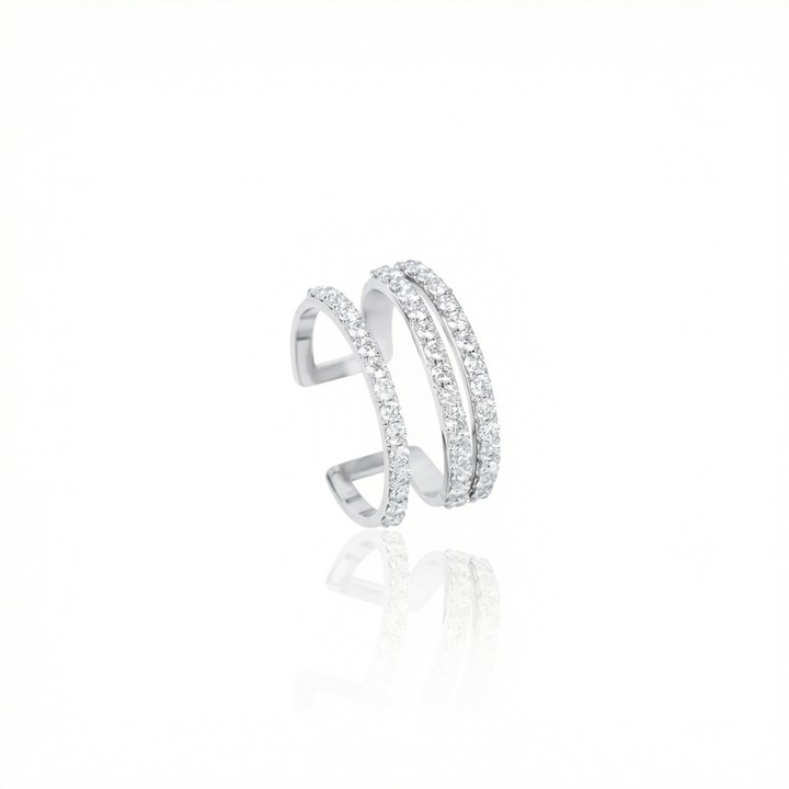 [075236] Anel Dedinho 45 Brilhantes 0,78ct H VS2 3,38g Ouro Branco 18k - Coleção Laisa