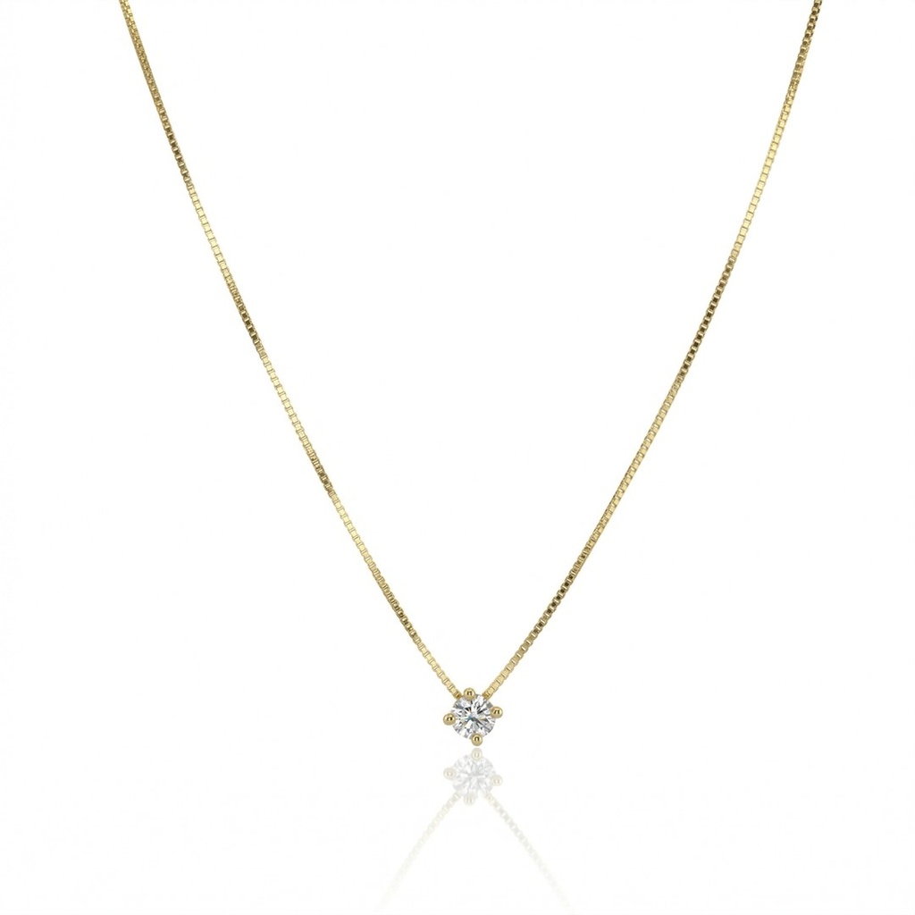 [071816] 10-Colar Ponto de Luz Brilhante 0,11ct H VS2 Corrente Veneziana 45cm 1,52g Ouro Amarelo 18k - Coleção Only You