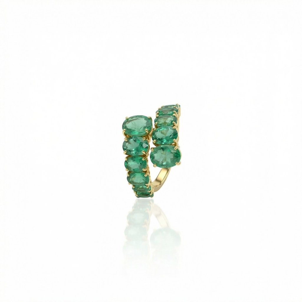 [069749] ANEL DEGRADE 12 ESMERALDAS BRASILEIRAS OVAL 6,39CT 6,52G OURO AMARELO 18K - COLEÇAO BRAZILIAN EMERALD