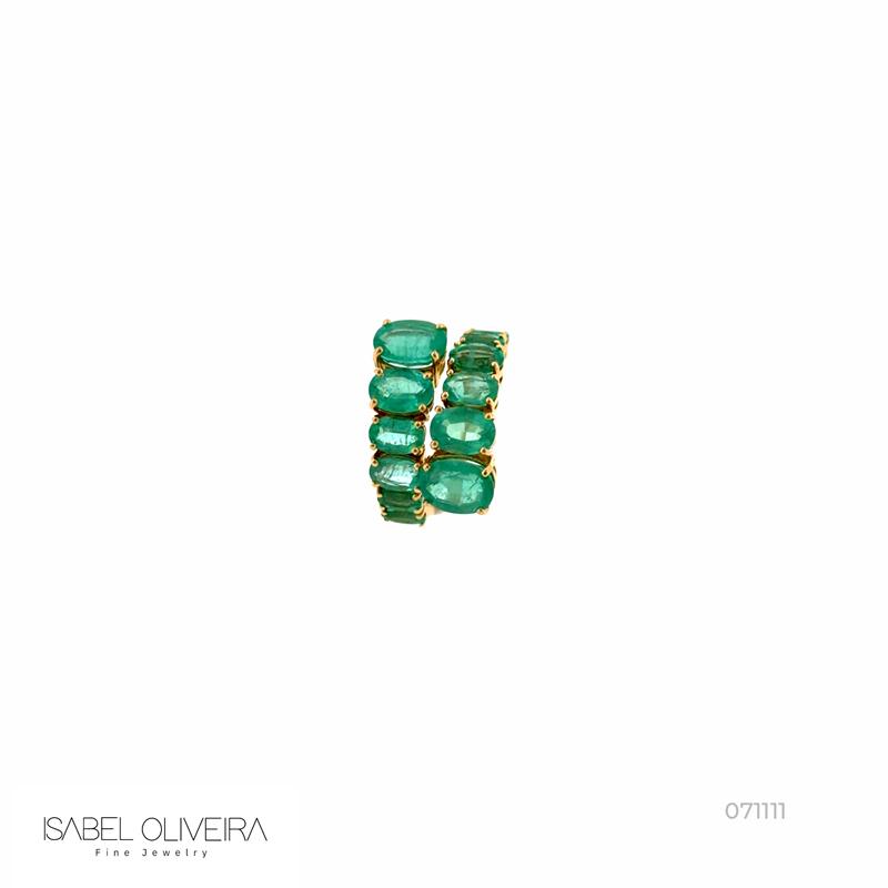 Anel Degrade 12 Esmeraldas Brasileiras Oval 6,80CT 6,95G Ouro Amarelo 18K - Certificado Belmont - Coleçao Brazilian Emerald