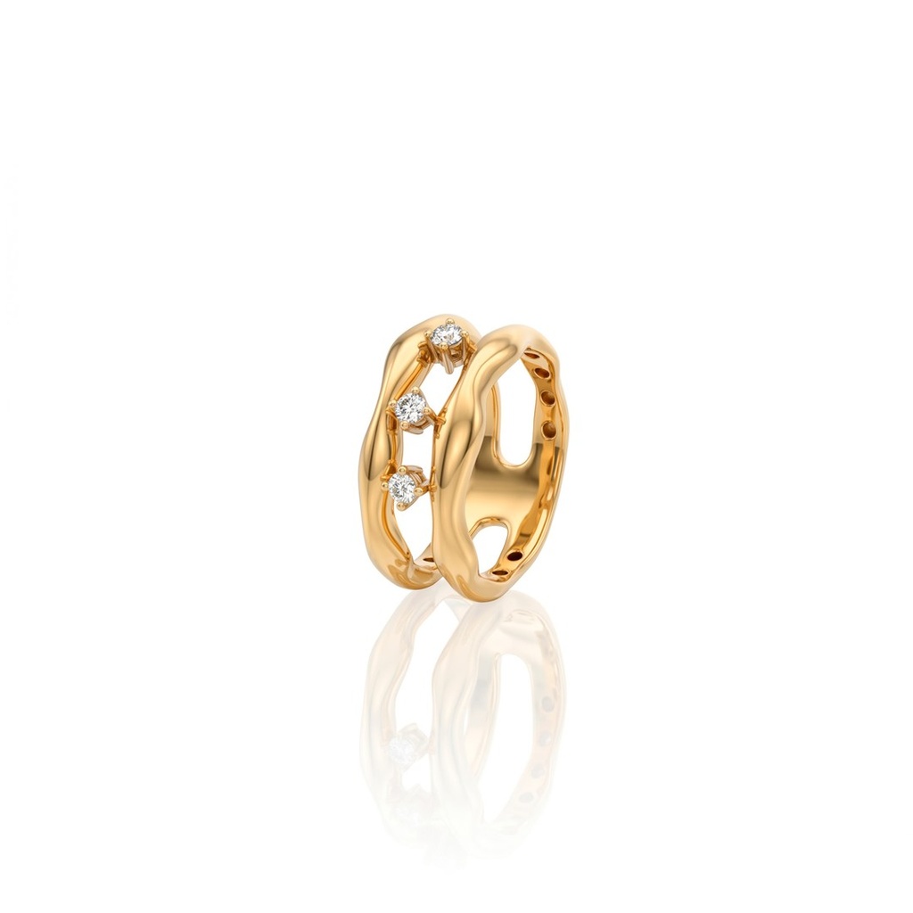 [075880] Anel Duplo Liso 3 Brilhantes 0,10ct g VS1 6,0g Ouro Amarelo 18k - Coleção Laisa