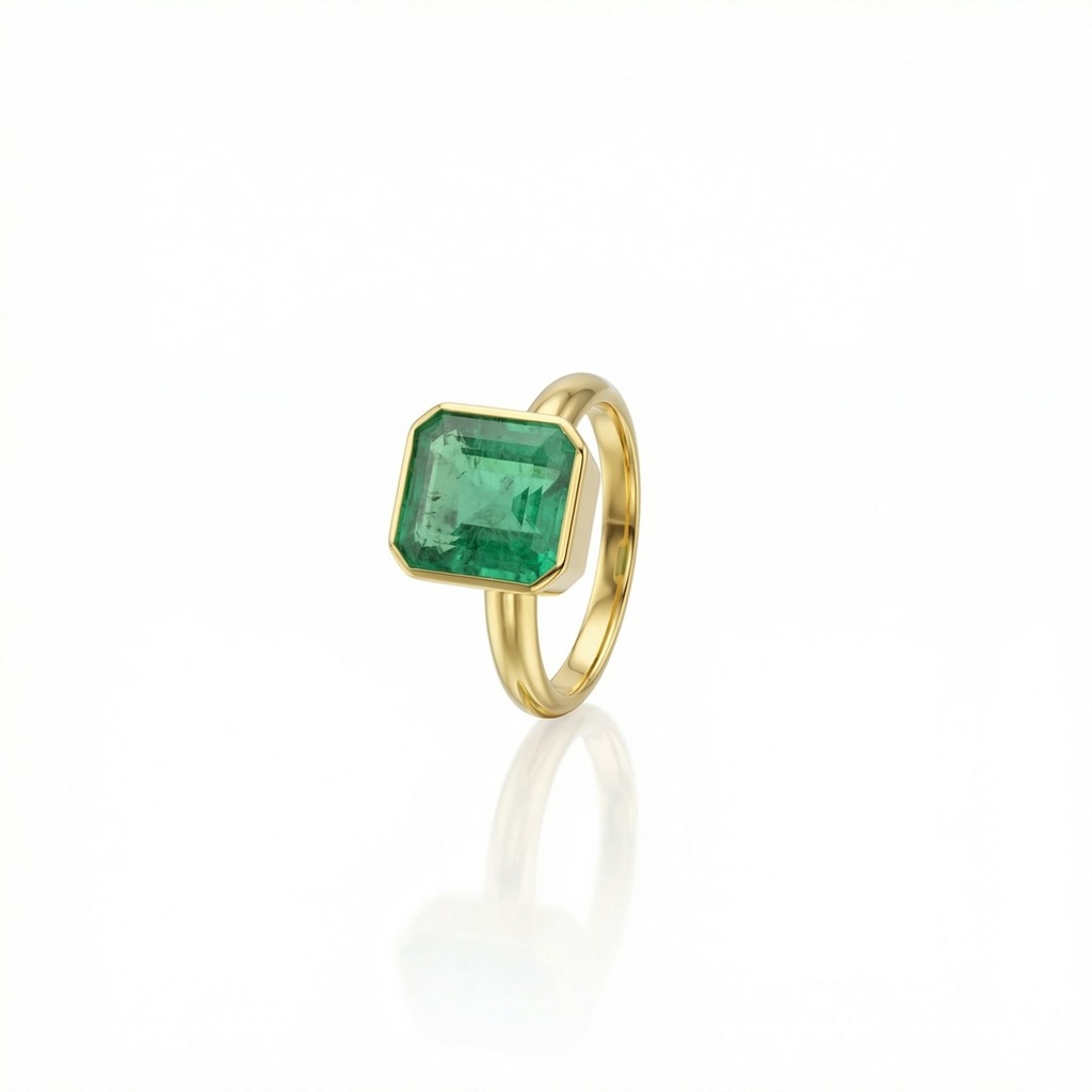 [066794] ANEL ESMERALDA COLOMBIANA 5,42CT MEIA CANA 5,8G OURO AMARELO 18K - COLEÇAO COLOMBIA EMERALD