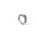 Anel Esmeralda Colombiana Octogonal 0,87CT 5 Fileiras Pave 58 Brilhantes 0,57CT H SI1 3,84G Ouro Branco 18K - Coleçao Colombia Emerald