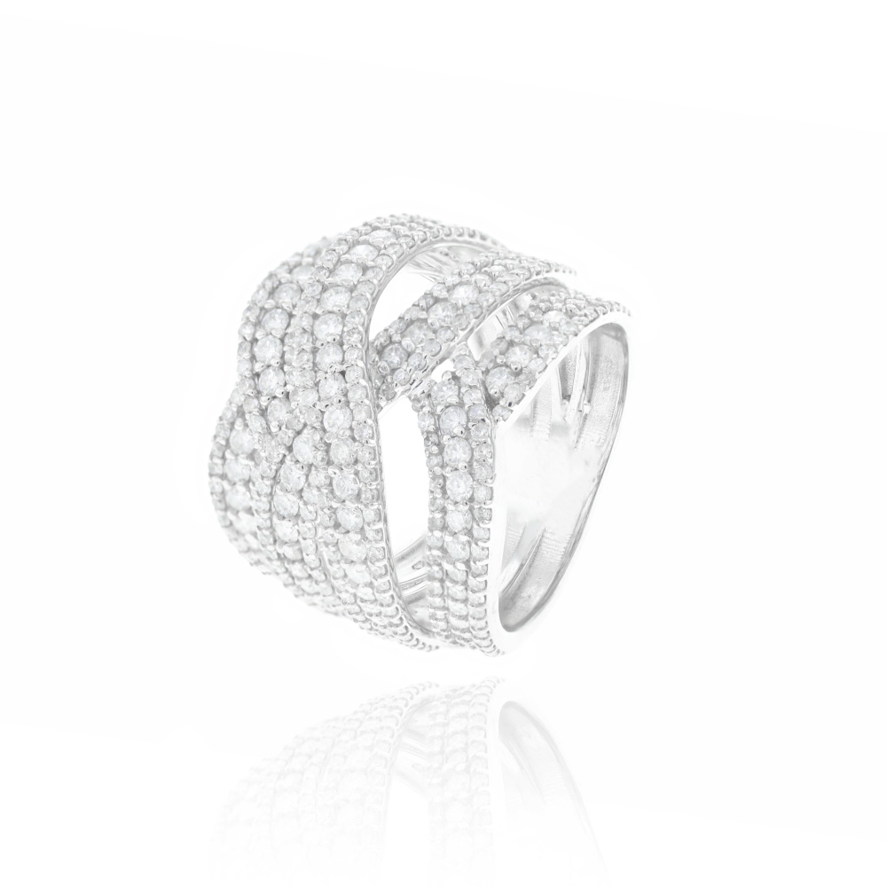 [067950] Anel Fitas Entrelacadas 353 Brilhantes 2,60ct H VS2 12,71g Ouro Branco 18k - Coleção Pavê