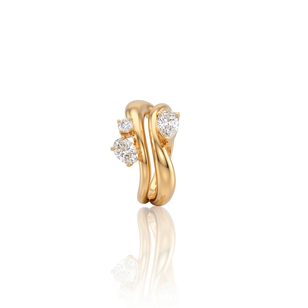 [073661] Anel Onda 2 Diamantes Gota e Oval 1,09ct Brilhante 0,10ct 6,23g Ouro Amarelo 18k - Coleção Laisa