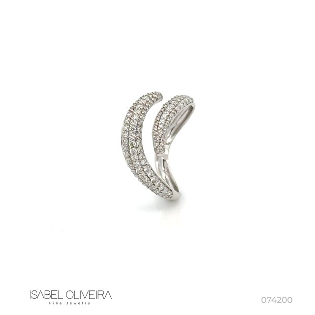 Anel Onda Aberto 4MM 109 Brilhantes 0,84CT H VS2 3,59G Ouro Branco 18K - Coleçao Pave
