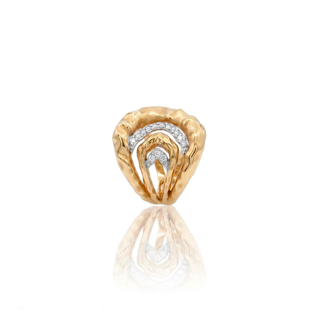 [067089] Anel Ondulado Aberto 14 Brilhantes 0,14ct 6,08g Ouro Amarelo 18k - Coleção Laisa