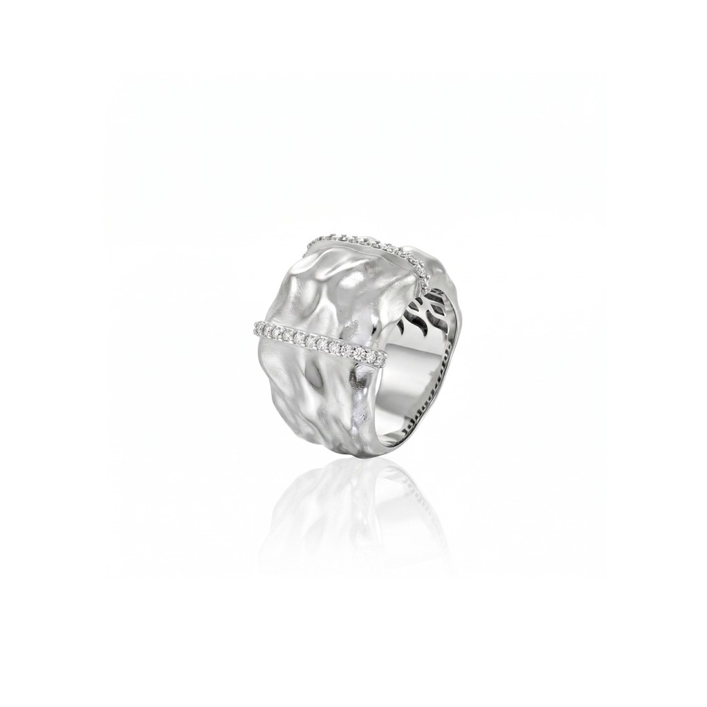 Anel Ondulado Largo 28 Brilhantes 0,28ct 9,42g Ouro Branco 18k - Coleção Laisa