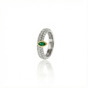Anel 1 Esmeralda Brasileira Navete 0,20ct com Diamantes em Ouro Branco 18k