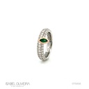 Anel 1 Esmeralda Brasileira Navete 0,20ct com Diamantes em Ouro Branco 18k