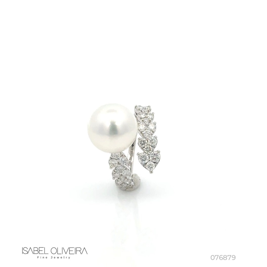 [076879] Anel Pérola 12mm 27 Brilhantes 1,01ct 5,41g Ouro Branco 18k - Coleção Over The Moon