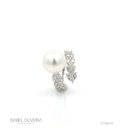 Anel Pérola 12mm 27 Brilhantes 1,01ct 5,41g Ouro Branco 18k - Coleção Over The Moon