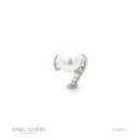 Anel Pérola 13mm 12 Diamantes Baguetes 0,71ct 42 Brilhantes 0,15ct 7,23g Ouro Branco 18k - Coleção Over The Moon