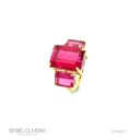 Anel Rubelita Retangular 11,35CT e 2 Rubelitas Laterais 5,68CT 9,42G Ouro Amarelo 18K - Coleçao Rubelitas