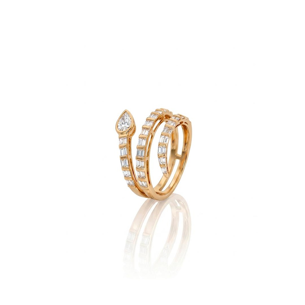 [073663] ANEL TORCIDO 1 DIAMANTE GOTA 0,29CT 53 TRAPEZIOS 0,41CT 3,73G OURO AMARELO 18K - COLEÇAO LAISA