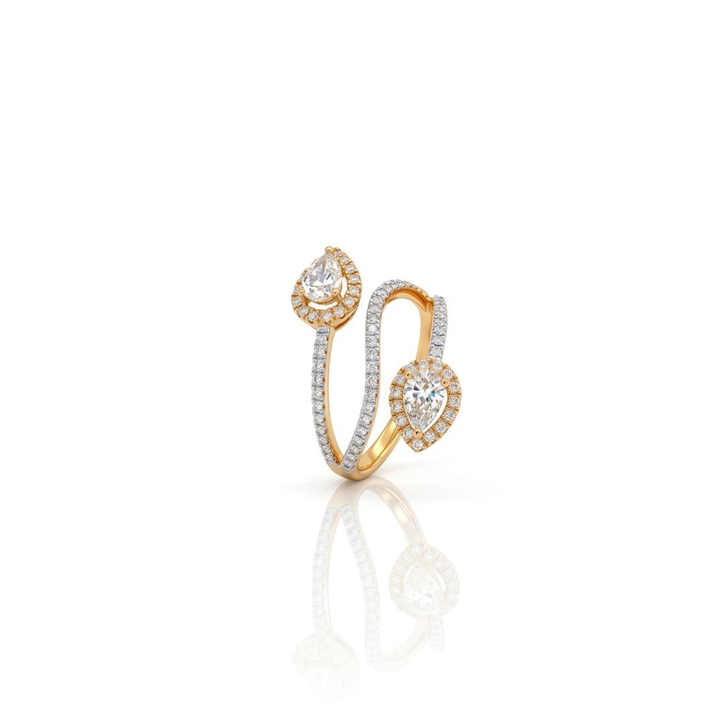 [075310] Anel Torcido 2 Diamantes Gota 0,63ct 77 Brilhantes 0,35ct 3,77g Ouro Amarelo 18k - Coleção Laisa