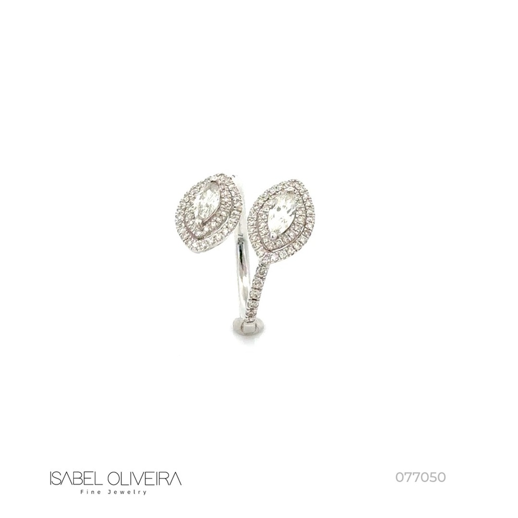 Anel Torcido 2 Diamantes Navetes 0,47ct 100 Brilhantes 0,46ct 3,46g Ouro Branco 18k - Coleção Laisa