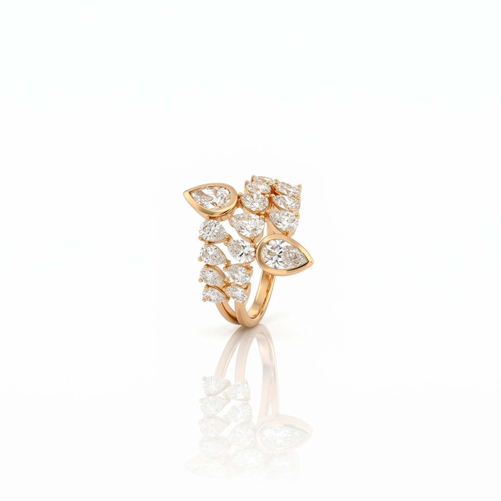 [072226] Anel Torcido 3 Fileiras 17 Diamantes Fancy Gota 2,11ct 4,0g Ouro Amarelo 18k - Coleção Laisa