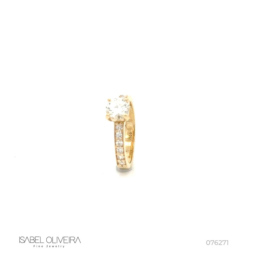 [076271] 100-Anel Solitário Brilhante 1,0ct g VS2 12 Brilhantes 0,38ct H VS2 4,0g Ouro Amarelo 18k - Certificado EGL 1701865028 - Coleção Only You