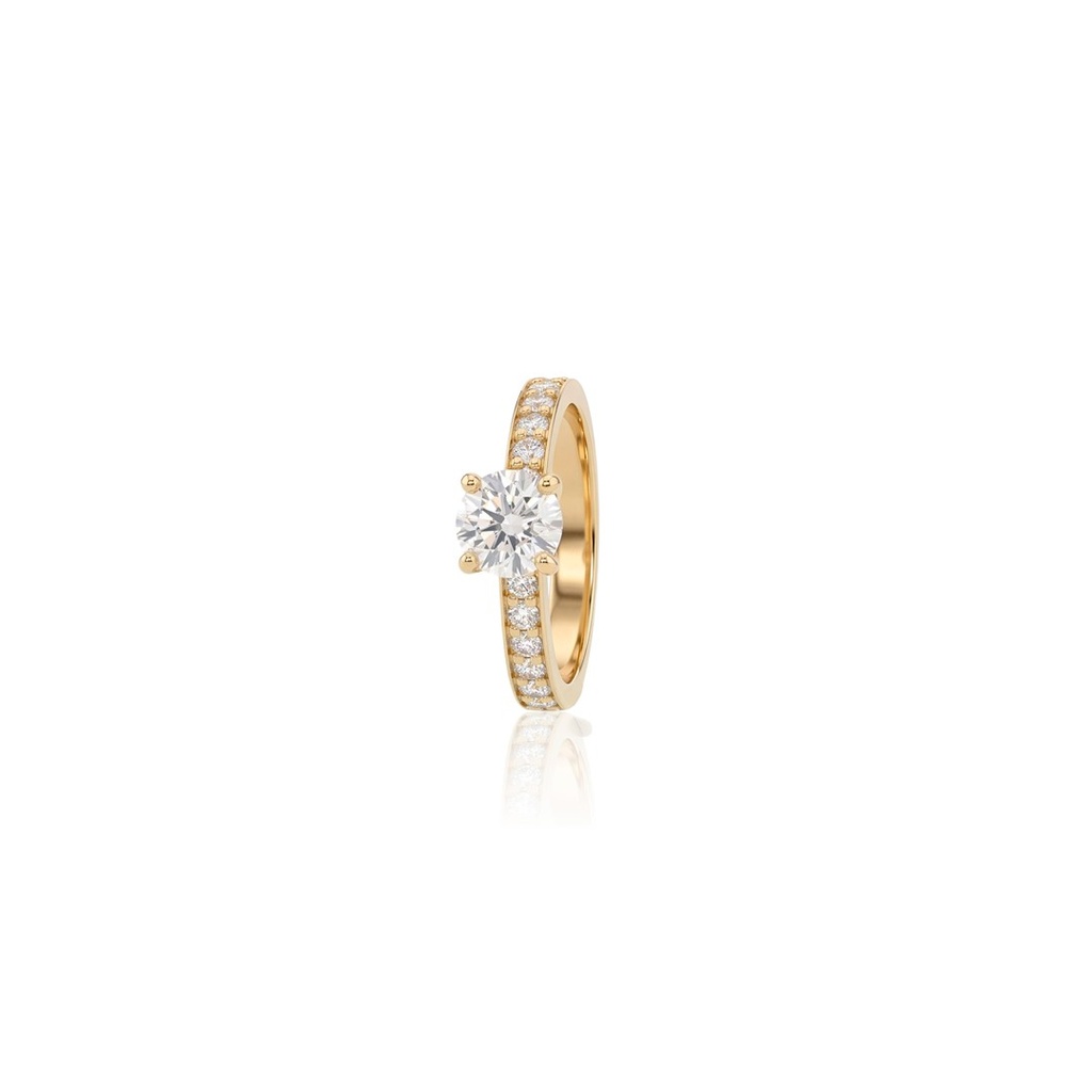 100-Anel Solitário Brilhante 1,0ct g VS2 12 Brilhantes 0,38ct H VS2 4,0g Ouro Amarelo 18k - Certificado EGL 1701865028 - Coleção Only You