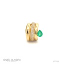 Anel Triplo 1 Esmeralda Colombiana Gota 0,84CT 73 Brilhantes  0,54CT H VS2 9,42G Ouro Amarelo 18K - Coleçao Colombia Emerald