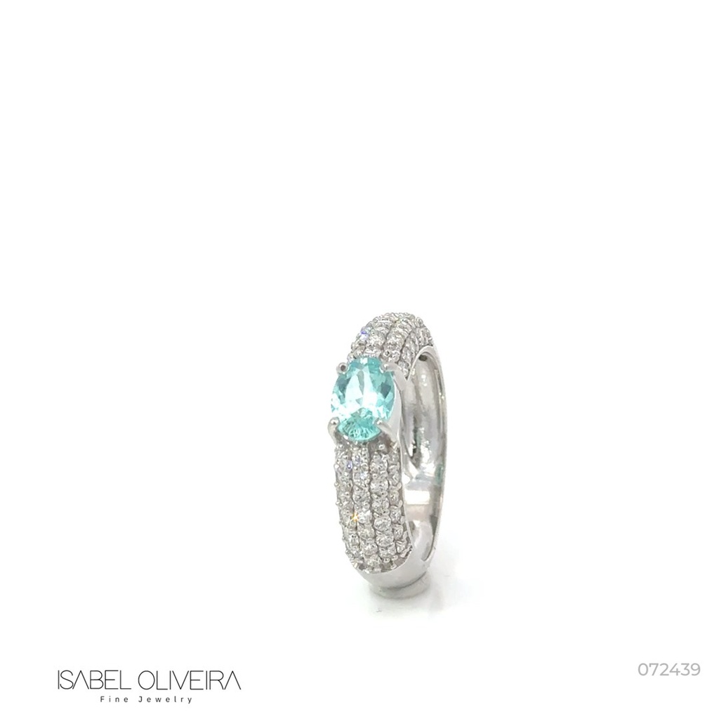 [072439] Anel 1 Turmalina Paraíba 0,55ct com Diamantes em Ouro Branco 18k