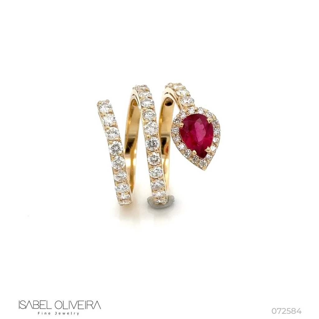 Anel Voltas Rubelita Gota 1,0CT 43 Brilhantes 1,86CT H SI1 7,73G Ouro Amarelo 18K - Coleçao Rubelita