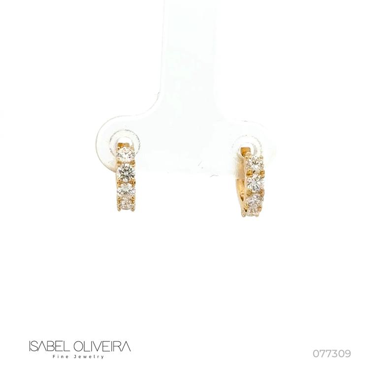 [077309] ARG01BRIAP-Argola 9,50mm Diâmetro 1 Fileira com Meia Cravação 8 Brilhantes 0,52ct H VS2 1,51g Ouro Amarelo 18k - Coleção Argolas Fashion