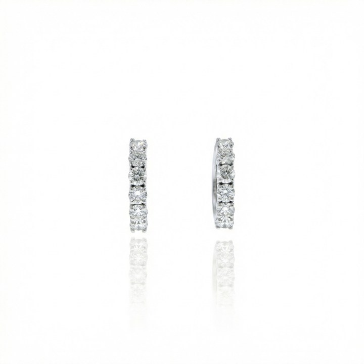 [074526] ARG01BRIBG-Argola 13mm Diâmetro 1 Fileira com Meia Cravação 12 Brilhantes 0,78ct g VS1 2,06g Ouro Branco 18k - Coleção Argolas Fashion