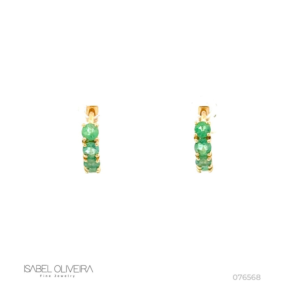 [076568] ARG01ESMAP-Argola 9,50mm Diâmetro 1 Fileira com Meia Cravação 8 Esmeraldas 0,49ct 1,62g Ouro Amarelo 18k - Coleção Argolas Fashion