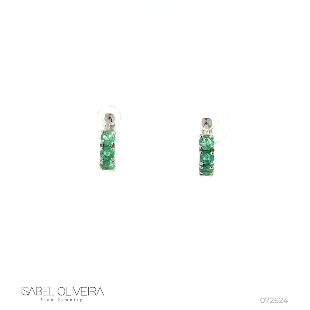 [072624] ARG01ESMBP-Argola 9,50mm Diâmetro 1 Fileira com Meia Cravação 8 Esmeraldas 0,47ct 1,46g Ouro Branco 18k - Coleção Argolas Fashion