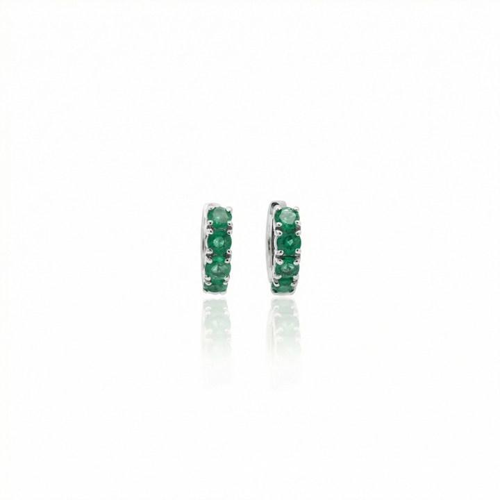 [072624] ARG01ESMBP-Argola 9,50mm Diâmetro 1 Fileira com Meia Cravação 8 Esmeraldas 0,47ct 1,46g Ouro Branco 18k - Coleção Argolas Fashion