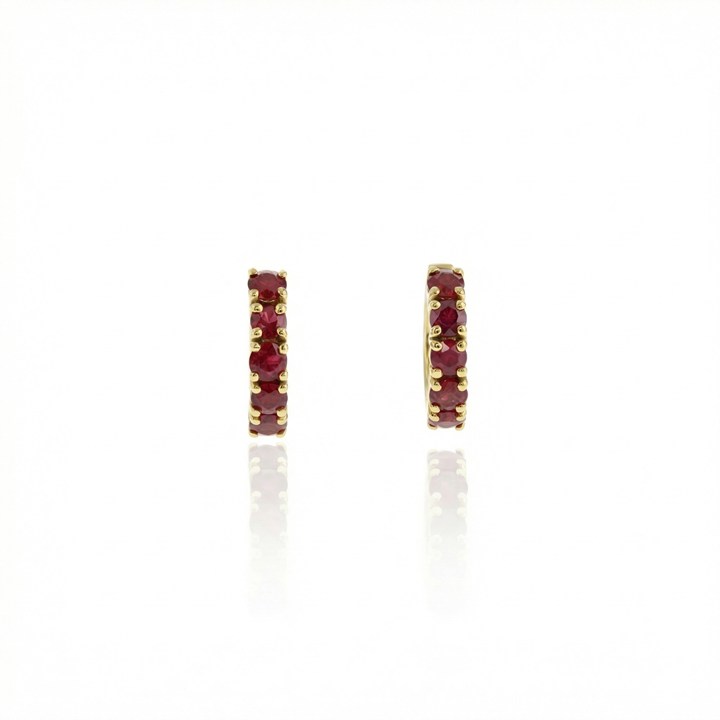 [070570] ARG01RUBAM-Argola 11mm Diâmetro 1 Fileira com Meia Cravação 10 Rubis 0,77ct 2,12g Ouro Amarelo 18k - Coleção Argolas Fashion