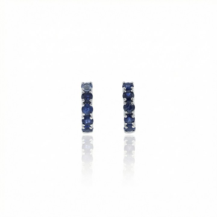 ARG01SAFBM-Argola 11mm Diâmetro 1 Fileira com Meia Cravação 10 Safira Azul 0,87ct 2,03g Ouro Branco 18k - Coleção Argolas Fashion