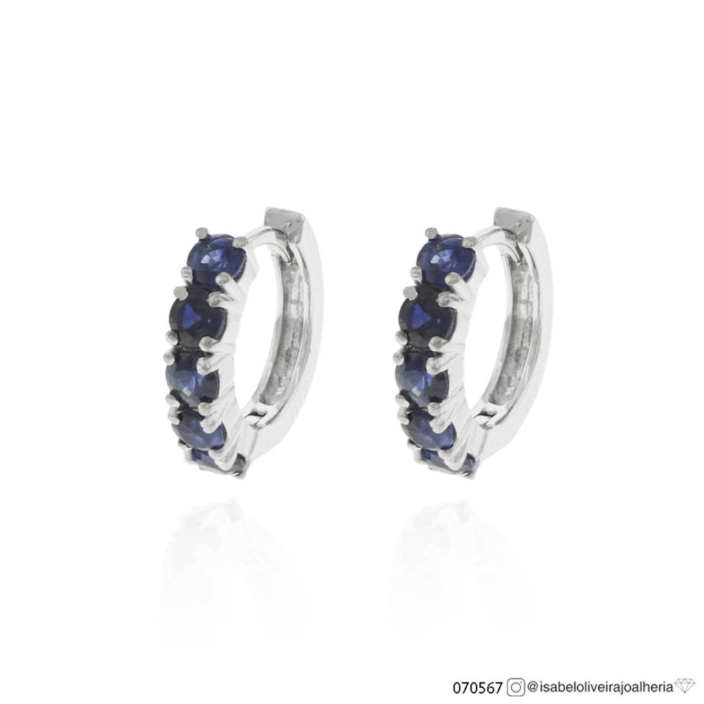 [070567] ARG01SAFBM-Argola 11mm Diâmetro 1 Fileira com Meia Cravação 10 Safira Azul 0,87ct 2,03g Ouro Branco 18k - Coleção Argolas Fashion